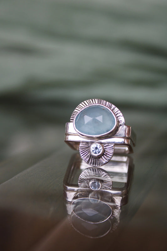 Ethnic Square Ring set with Aquamarines (8.5-9.0) - ORI Jewelry