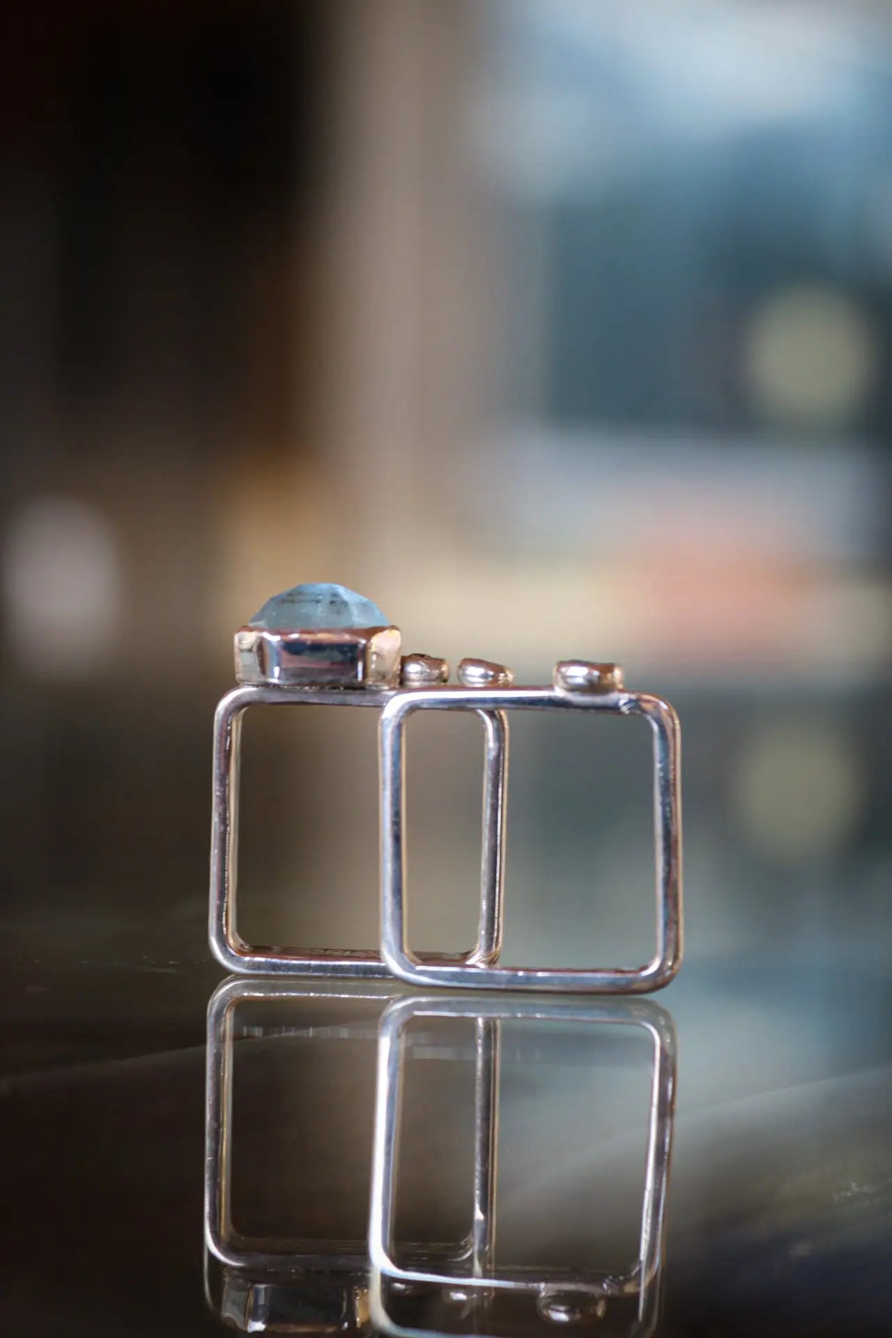 Aquamarine Square Rings Set (6-6.5) - ORI Jewelry
