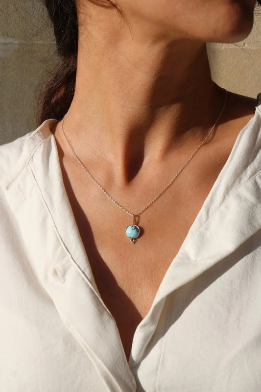 Kazakh Turquoise Silver Pendant - ORI Jewelry