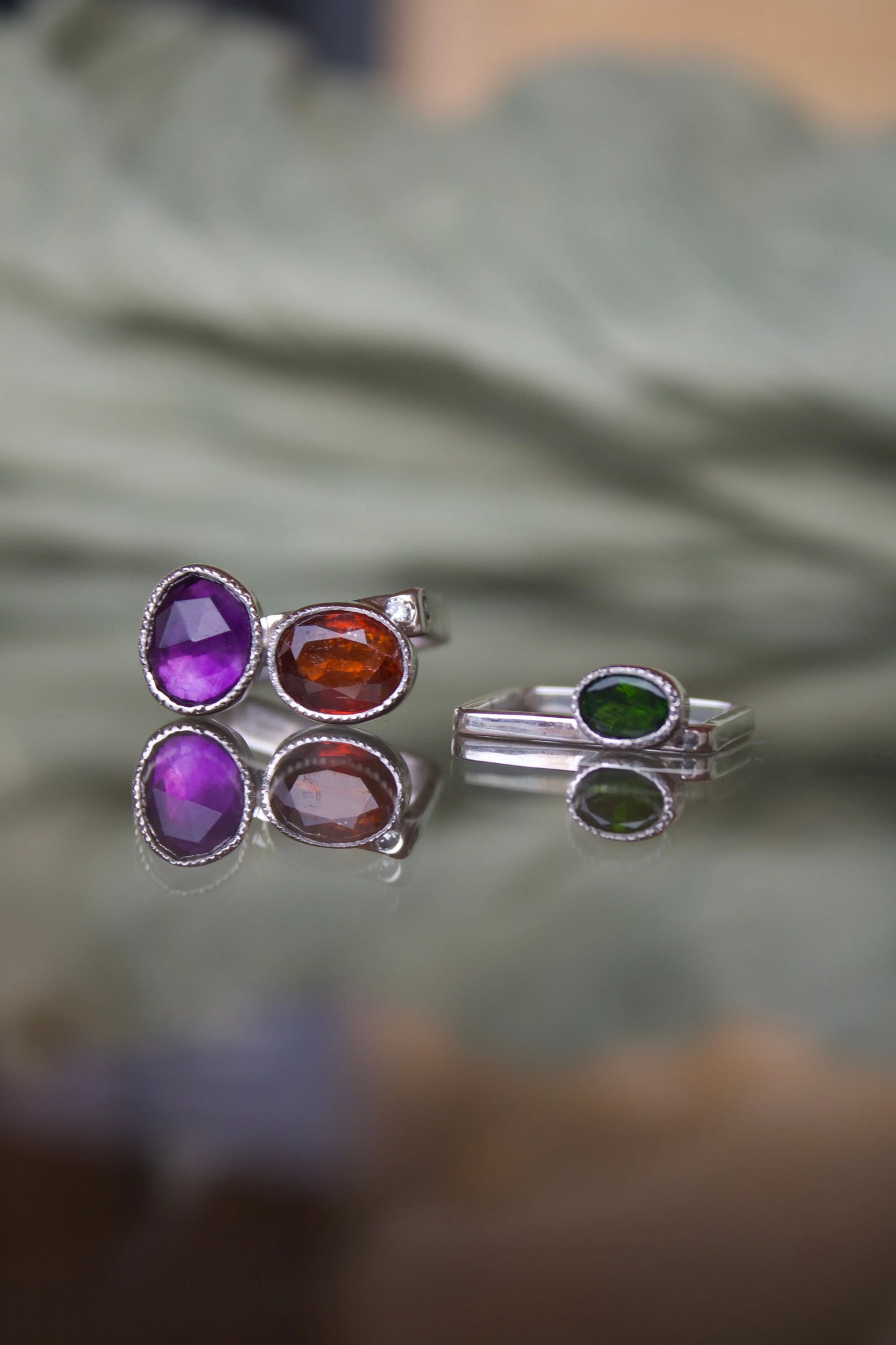 Candy Ring Set with Amethyst, Kyanite, Chromediopside (8,5-9) - ORI Jewelry