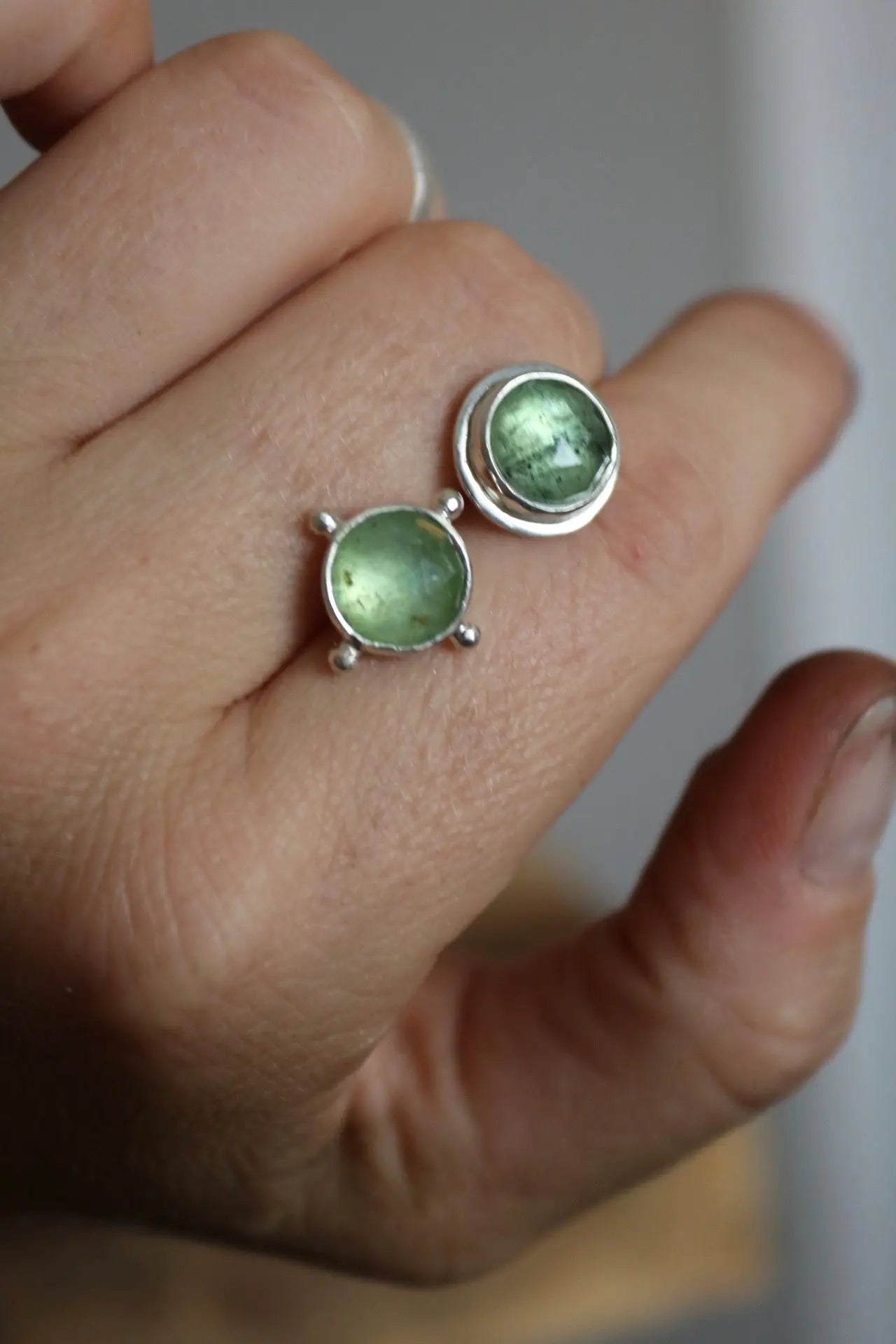 Green Kyanite Silver Stud Earrings - ORI Jewelry