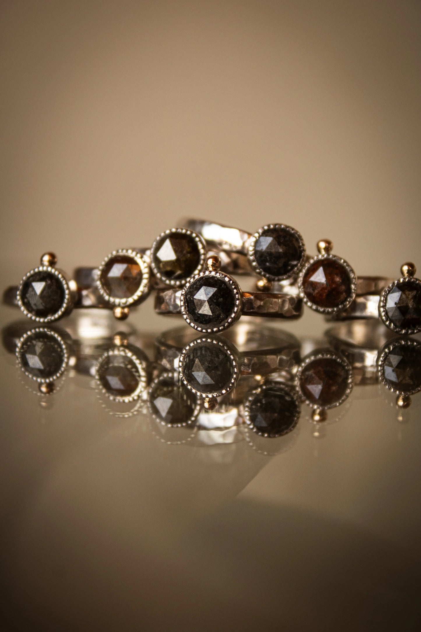 Salt & Pepper Diamond rings Silver with 14k Gold accents (5.5-10.0) ORI Jewelry ORI Jewelry