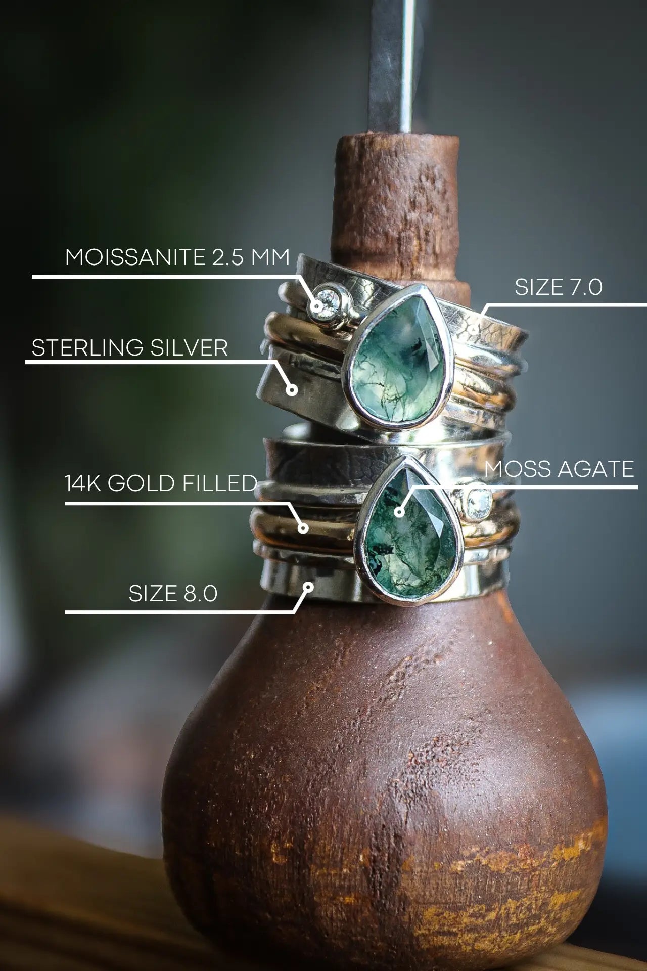 Spinner Ring with Moss Agate & Moissanite ORI Jewelry ORI Jewelry