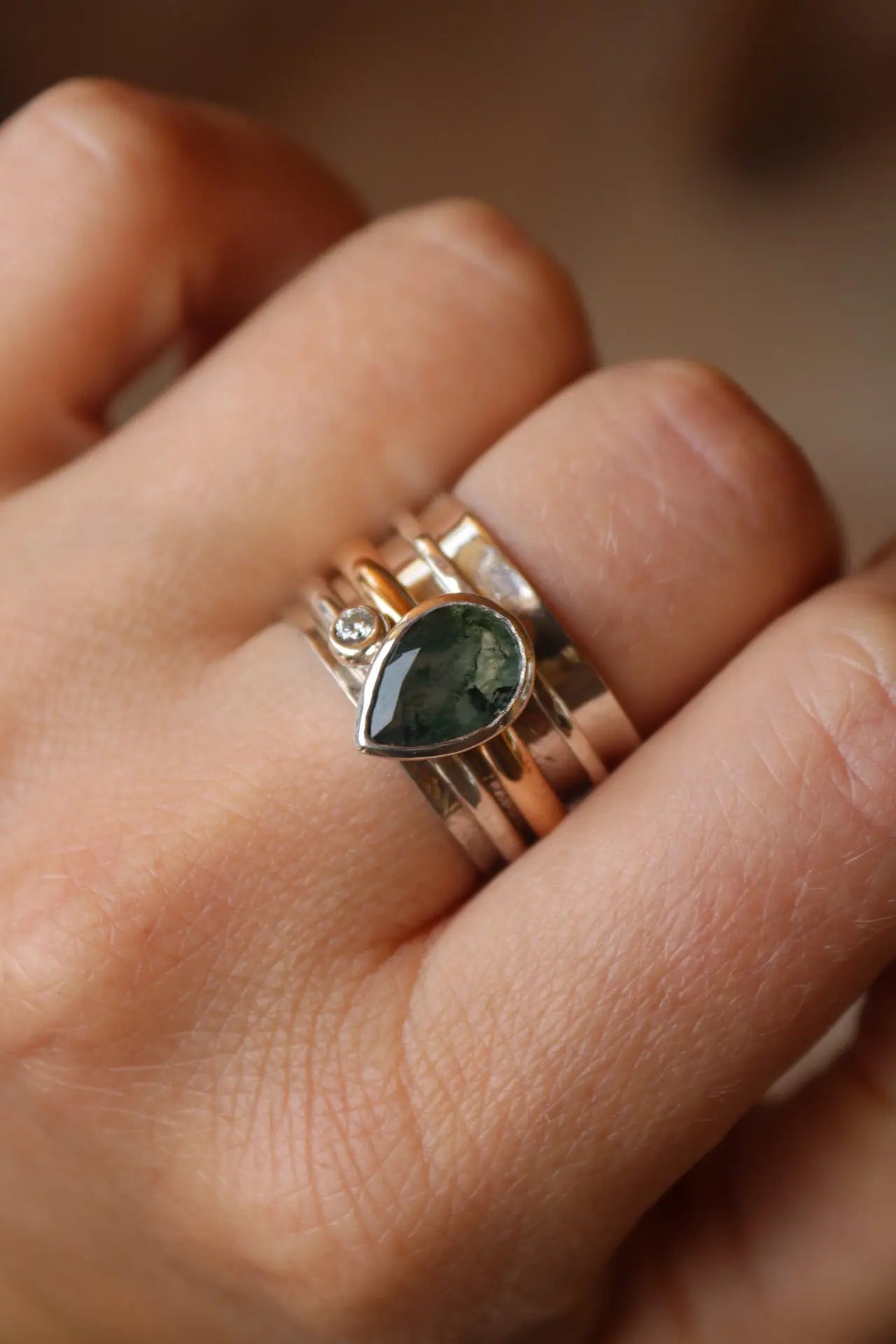 Spinner Ring with Moss Agate & Moissanite ORI Jewelry ORI Jewelry