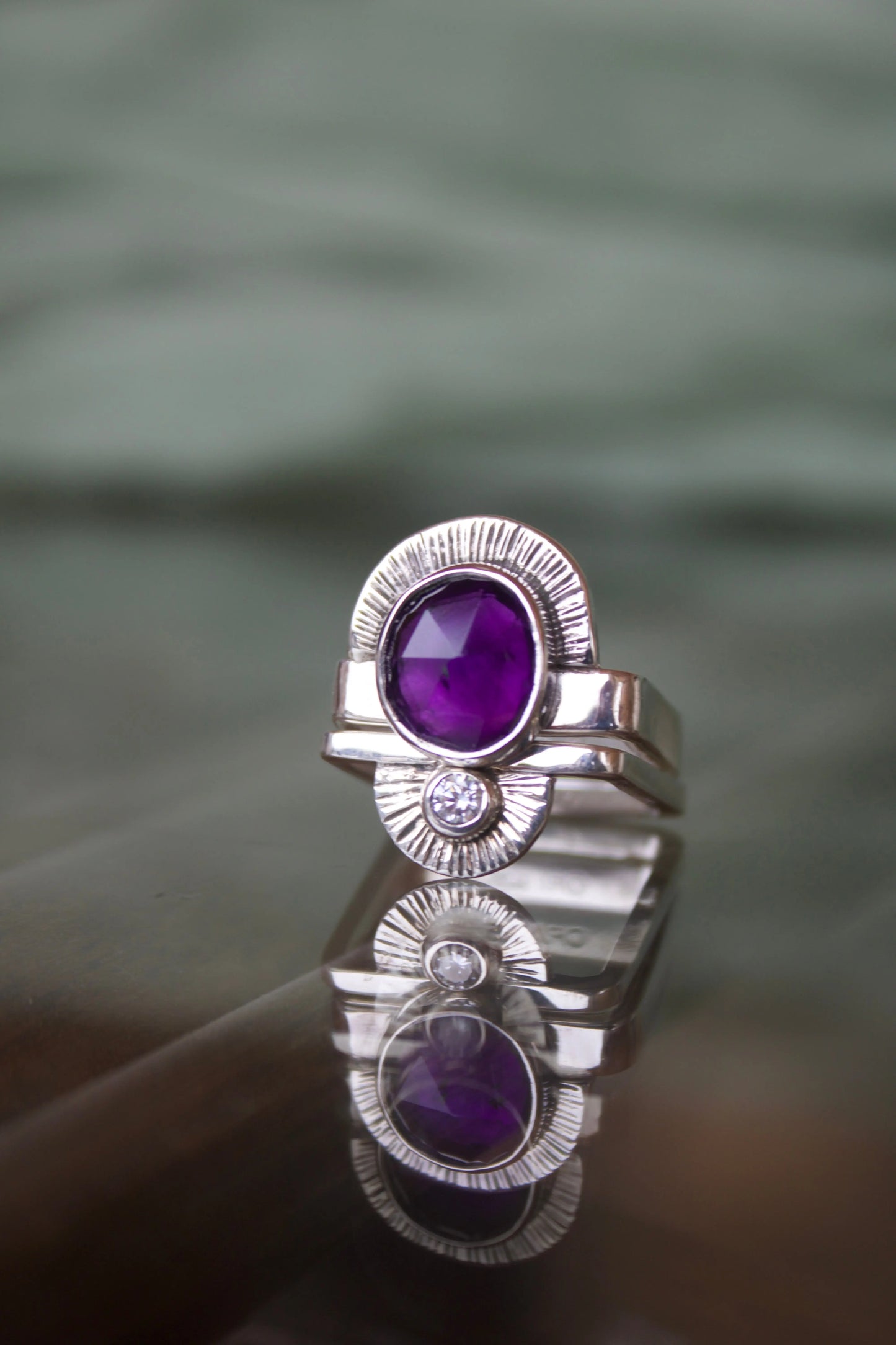 Ethnic Square Ring Set with Amethyst & Moissanite (6.5-7) - ORI Jewelry