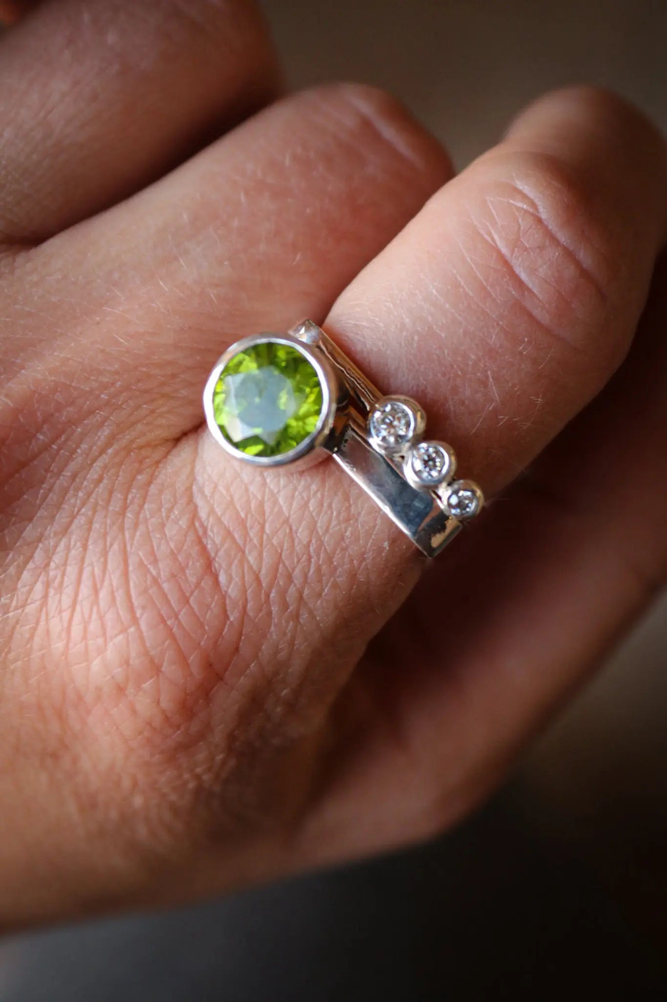 Square Silver Ring Set with Peridot & Moissanites (size 8.5-9.0) ORI Jewelry ORI Jewelry