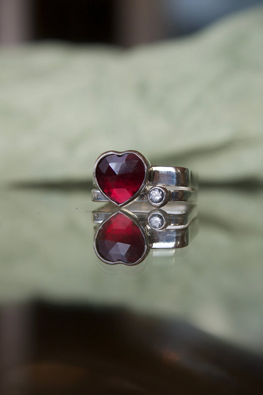Rodolite Garnet Heart Ring Set (only one left 7.5-8.0) - ORI Jewelry