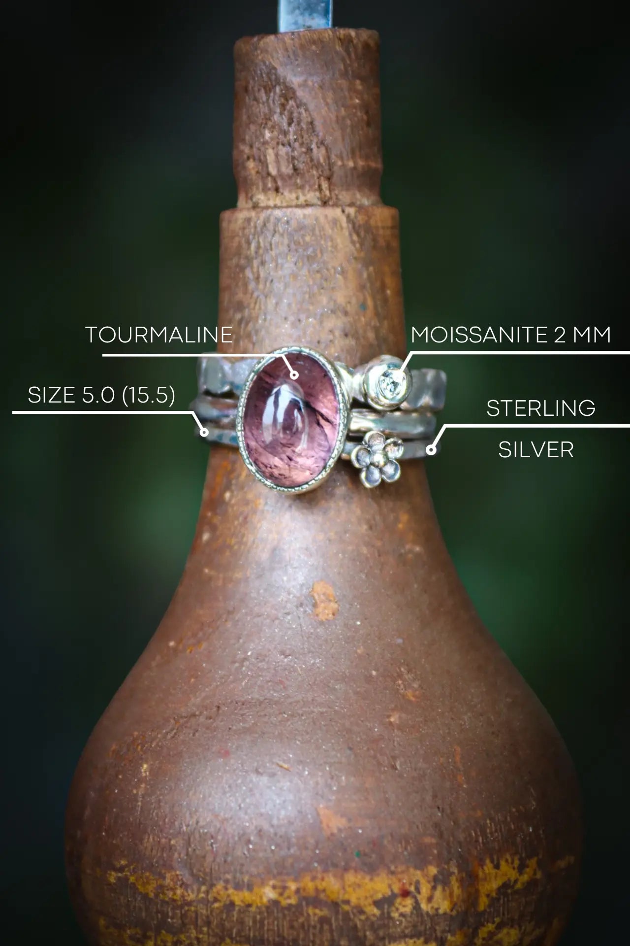 Tourmaline & Moissanite Silver Ring Set (5.0) ORI Jewelry ORI Jewelry