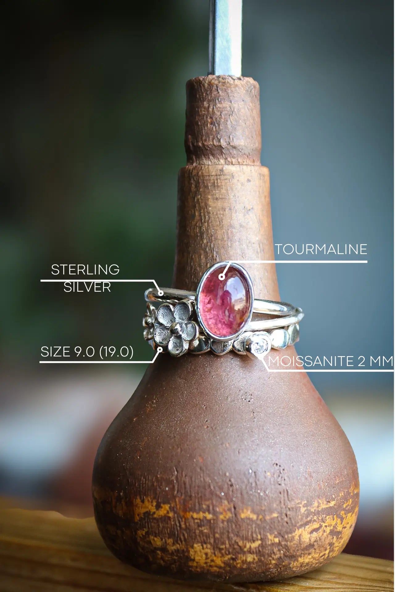 Tourmaline & Moissanite Silver Ring Set (9.0) ORI Jewelry ORI Jewelry