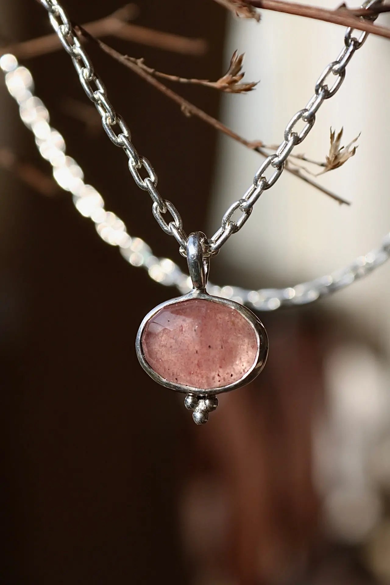 Strawberry Quartz Silver Pendant - ORI Jewelry