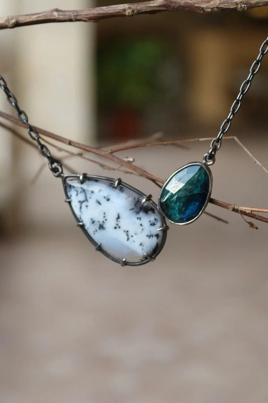 Dendritic Opal & Kyanite Silver Pendant - ORI Jewelry