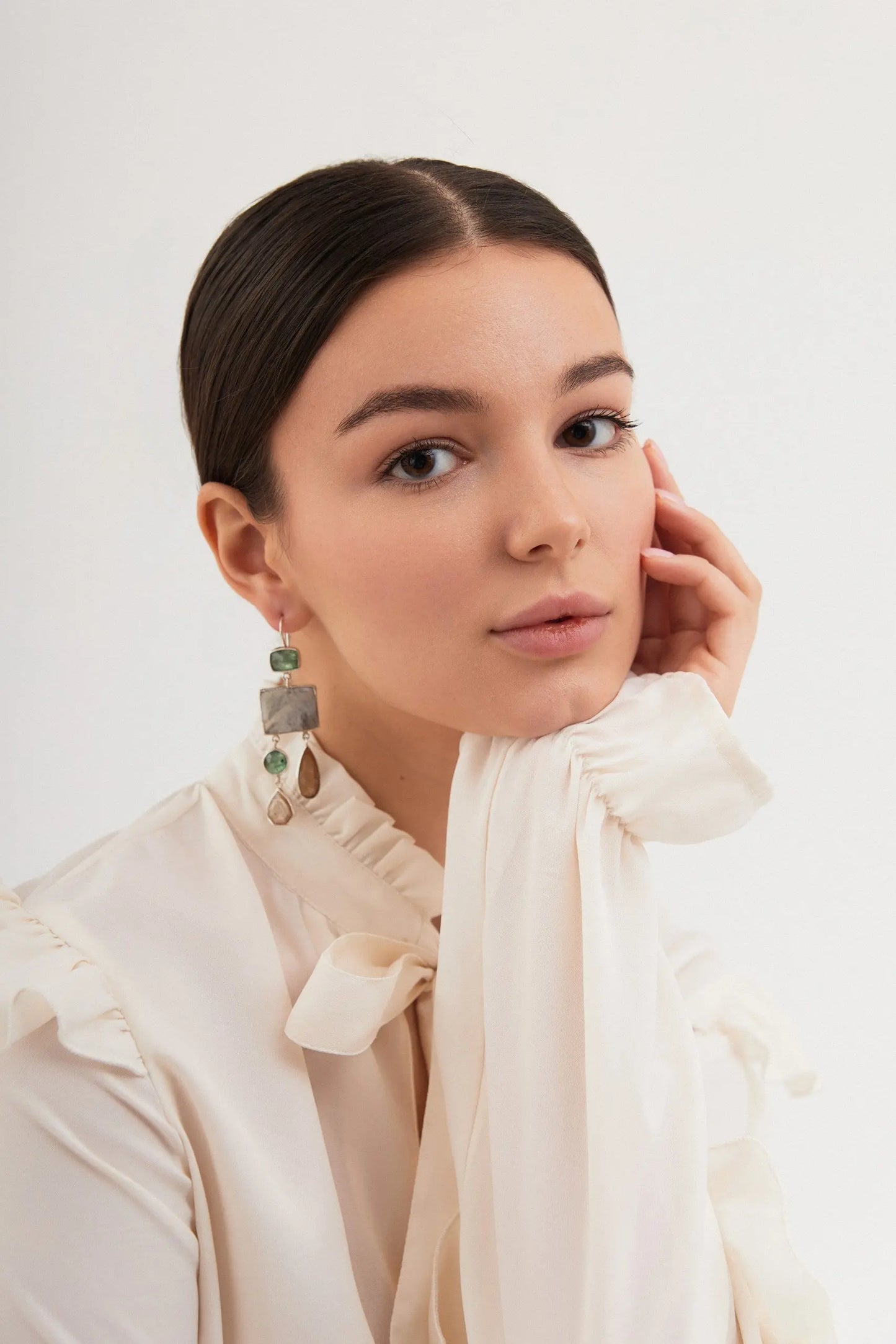 White Howlite, Sapphire, and Green Kyanite Silver Earrings ORI