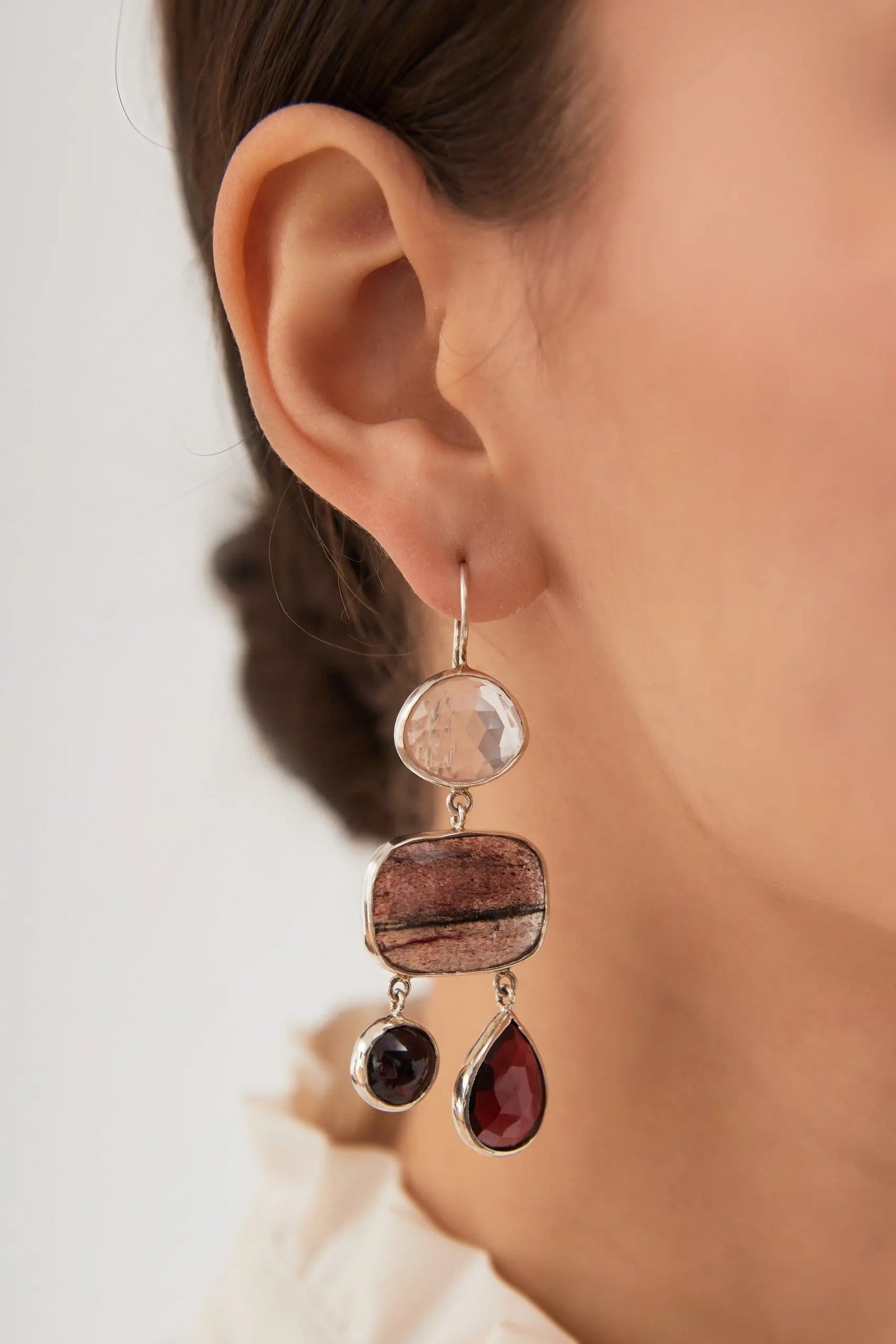 Quartz and Garnet Silver Earrings ORI