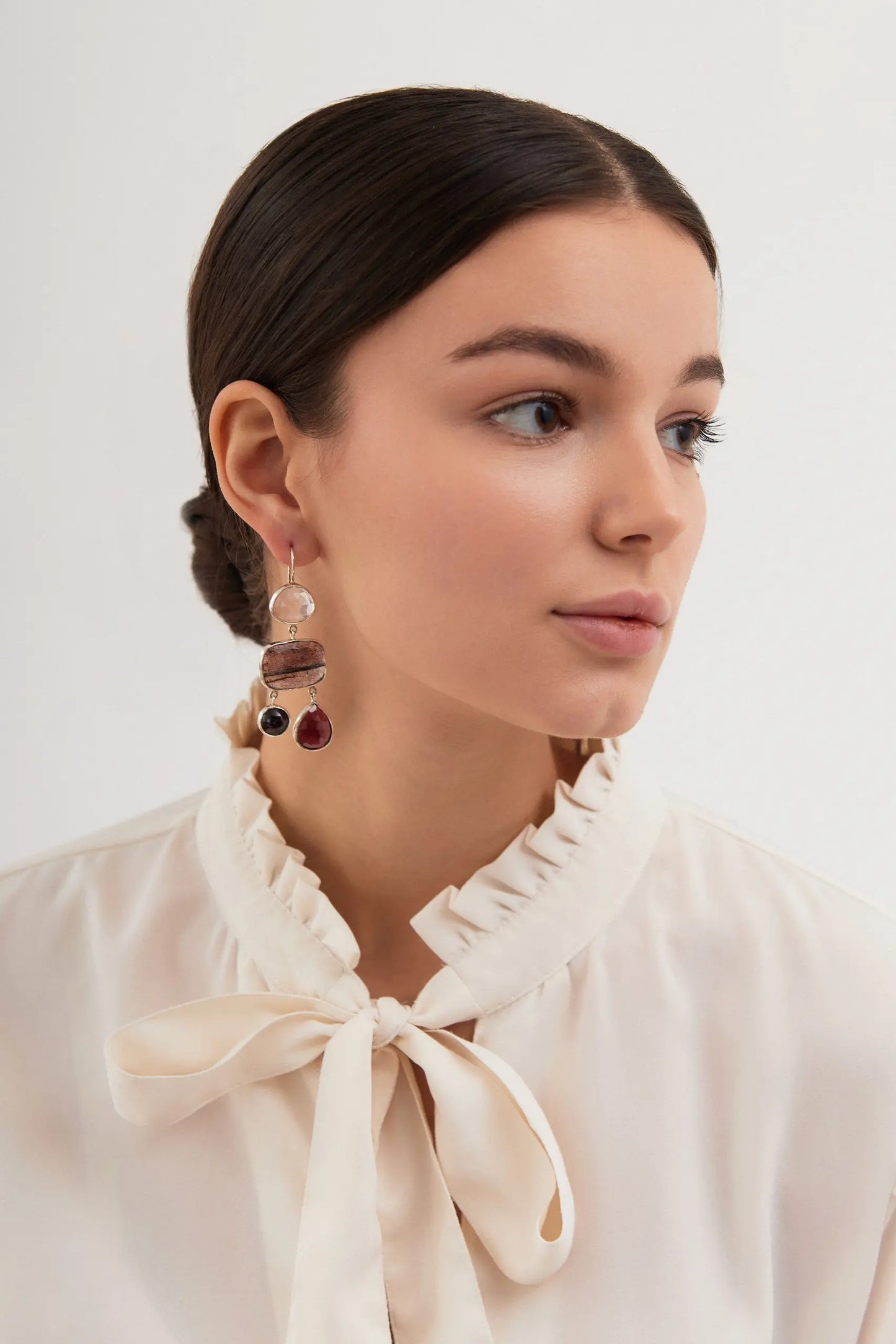 Quartz and Garnet Silver Earrings ORI