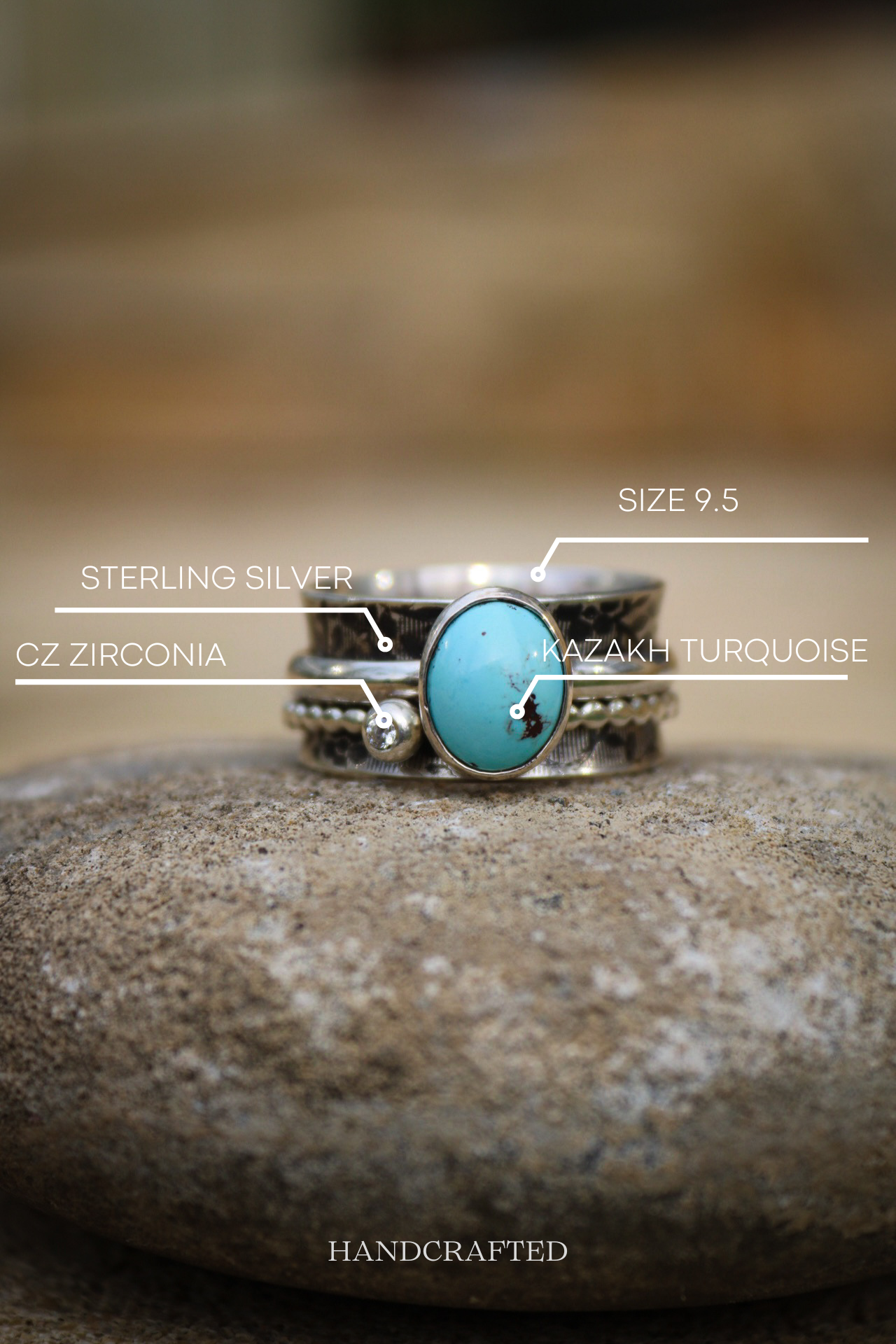 Kazakh Turquoise Spinner Silver Ring