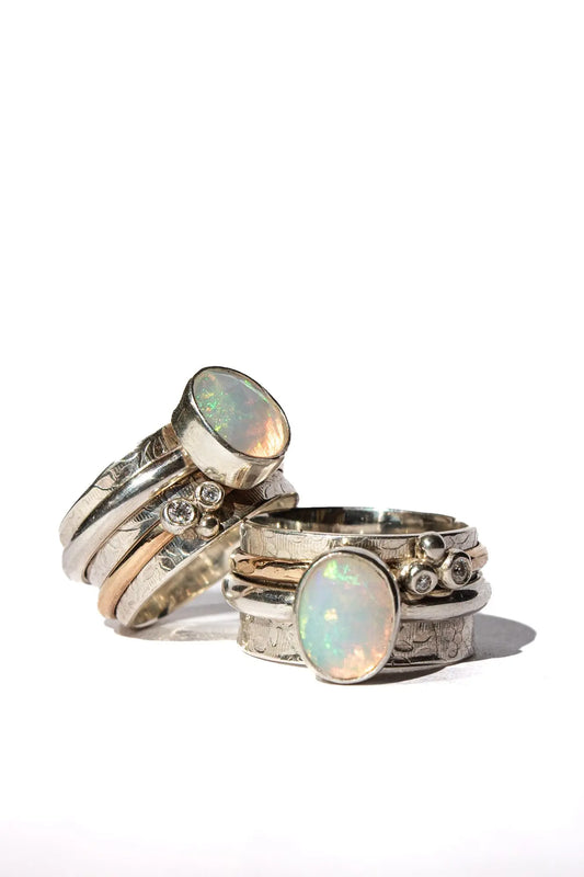 Spinner Ring with Ethiopian Opal & Moissanites ORI Jewelry ORI Jewelry