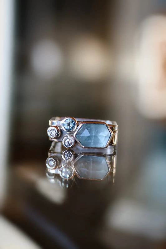Aquamarine Square Rings Set (6-6.5) - ORI Jewelry