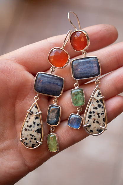 Earrings with Carnelian, Kyanite & Dalmatian Jasper