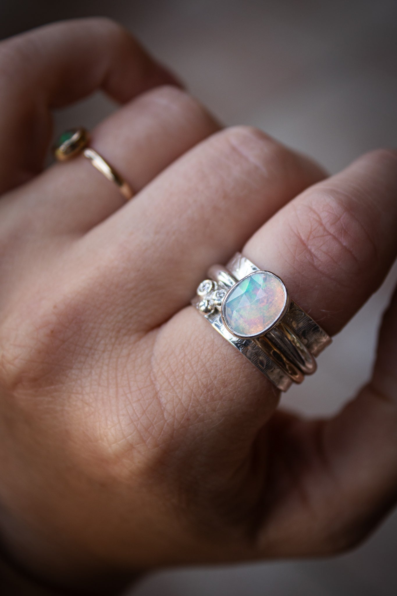 Spinner Ring with Ethiopian Opal & Moissanites