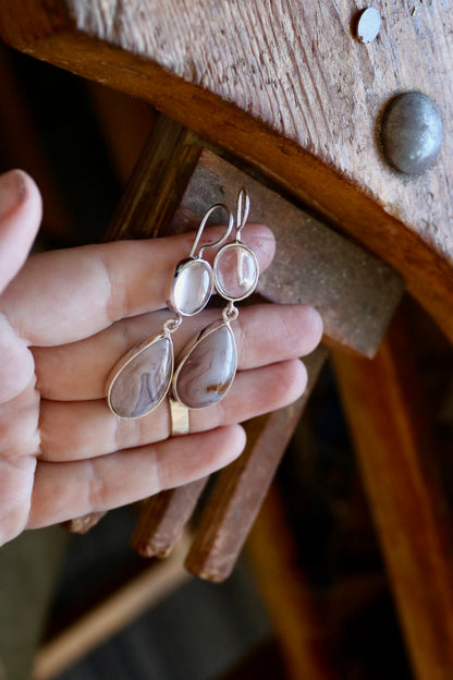 Agate & Quartz Silver Earrings