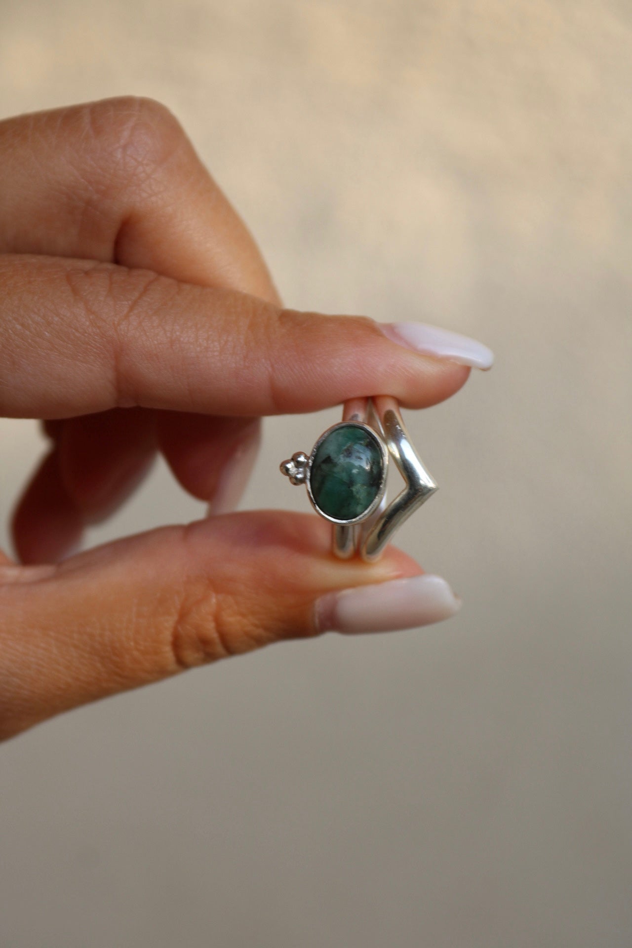 Emerald Silver Ring Set