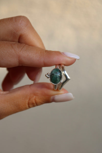 Emerald Silver Ring Set