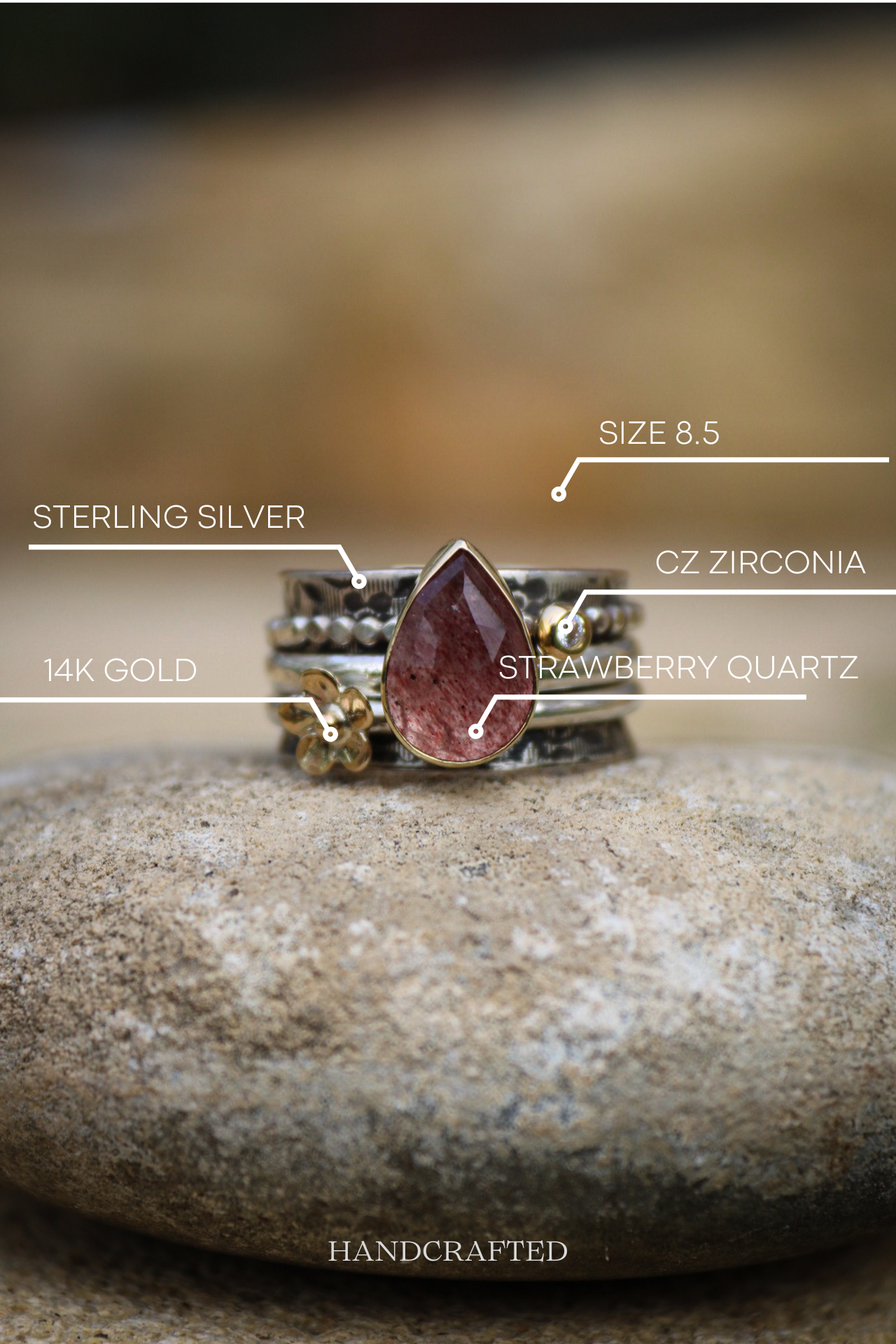 Strawberry Quartz Spinner Ring (8.5)