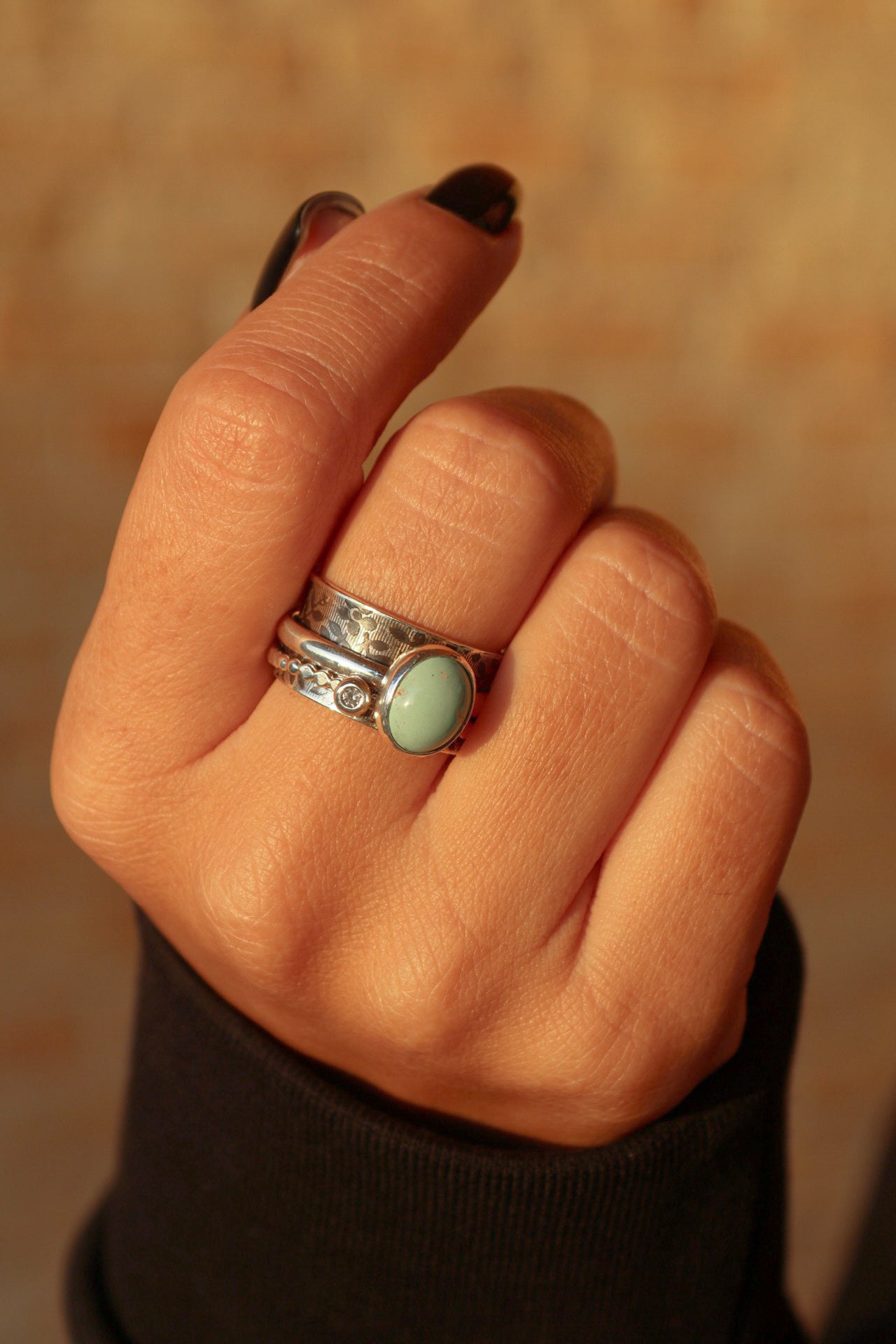 Kazakh Turquoise Spinner Silver Ring (7.5)