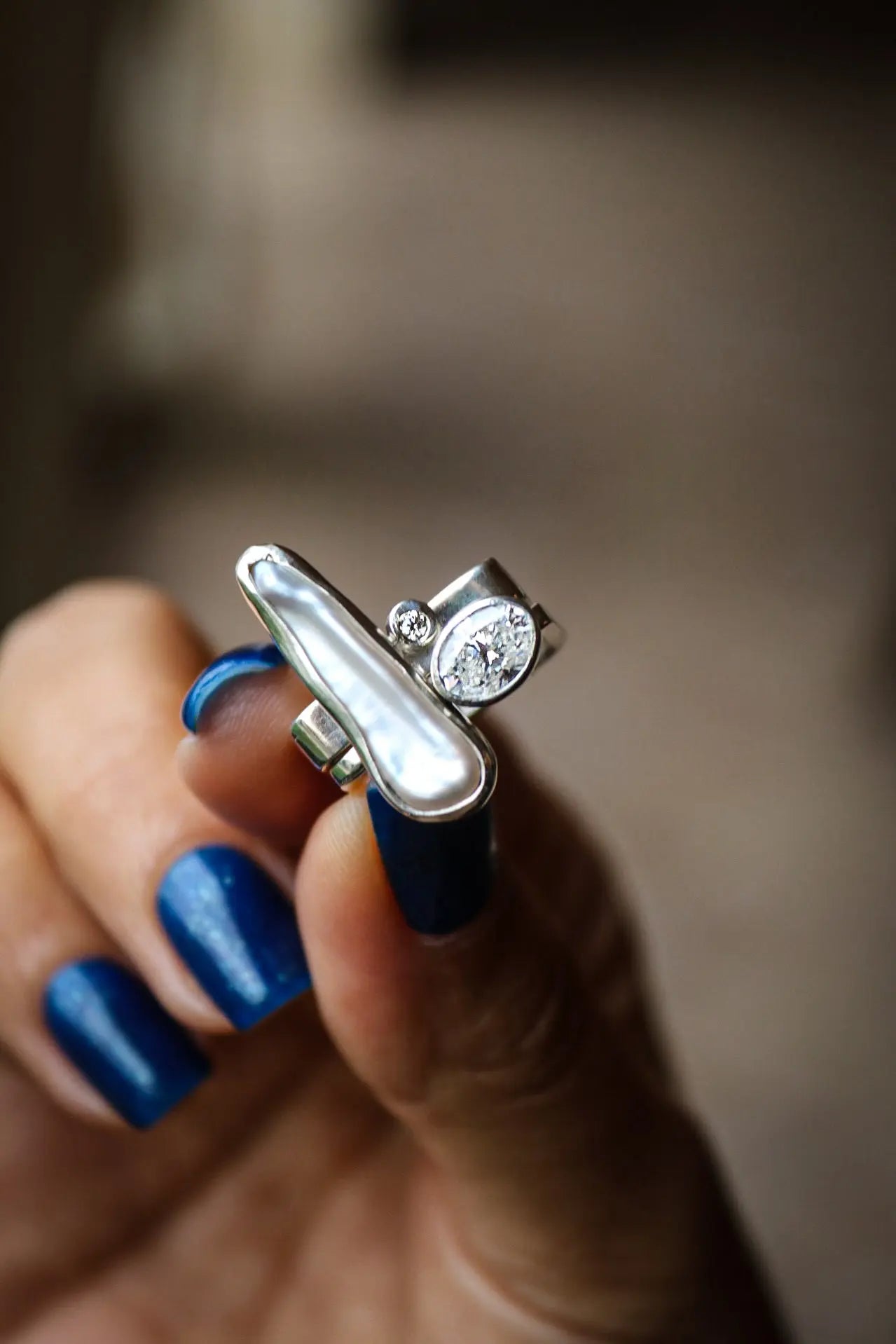 Pearl and Moissanites Square ring (7.0) - ORI Jewelry