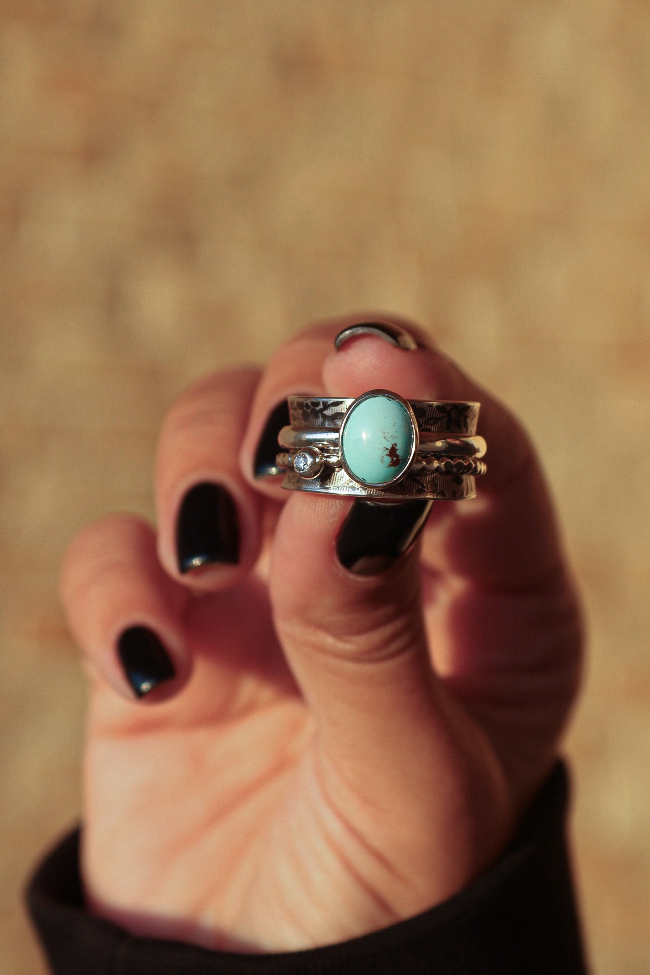 Kazakh Turquoise Spinner Silver Ring (9.5)