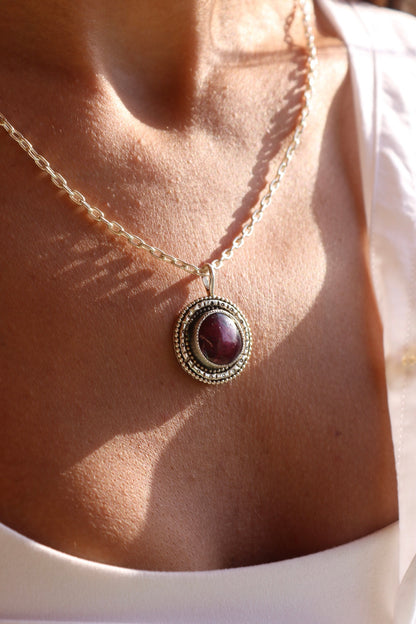 Star Ruby Mandala Silver Pendant