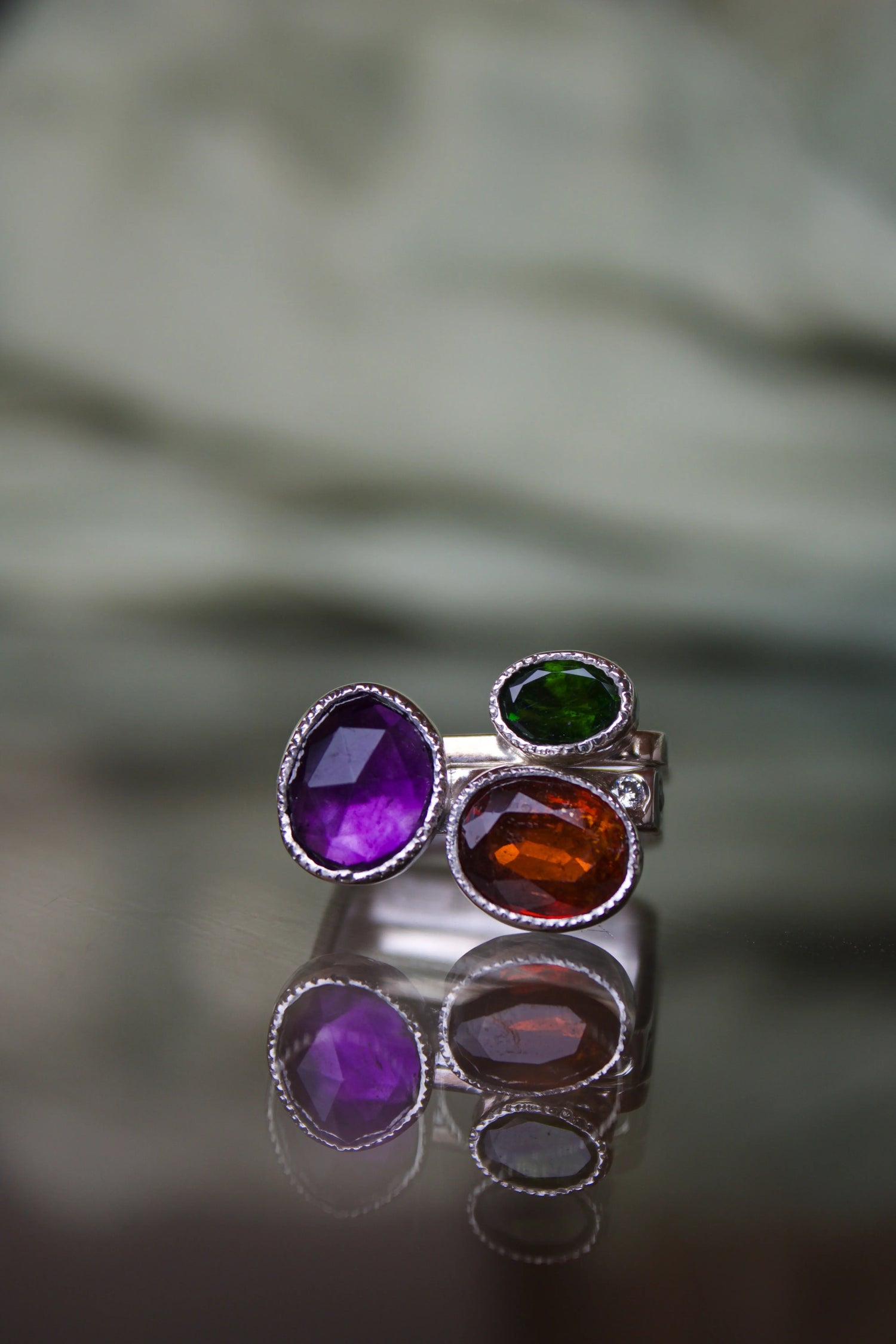 Candy Ring Set with Amethyst, Kyanite, Chromediopside (8,5-9) - ORI Jewelry