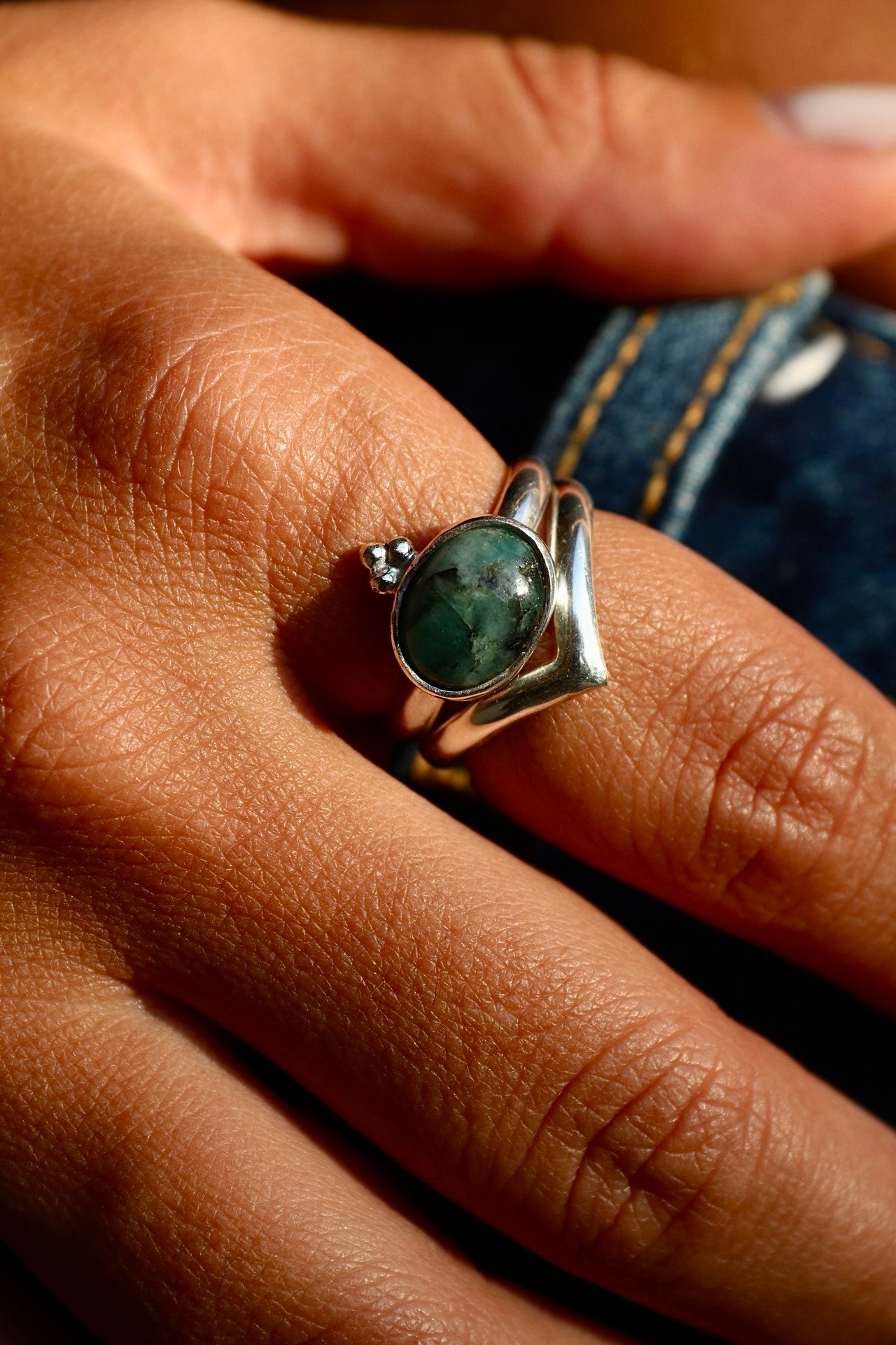 Emerald Silver Ring Set