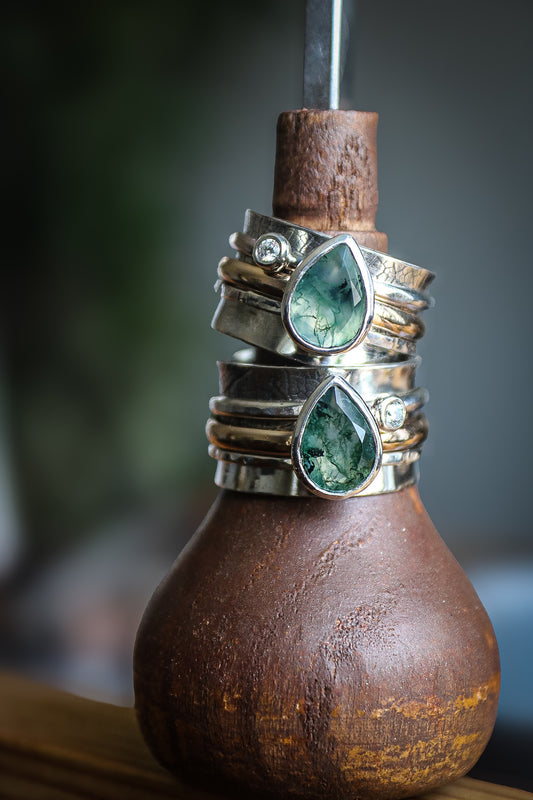 Spinner Ring with Moss Agate & Moissanite