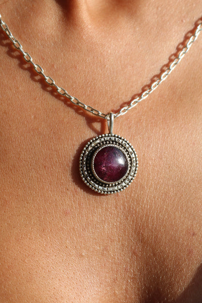 Star Ruby Mandala Silver Pendant