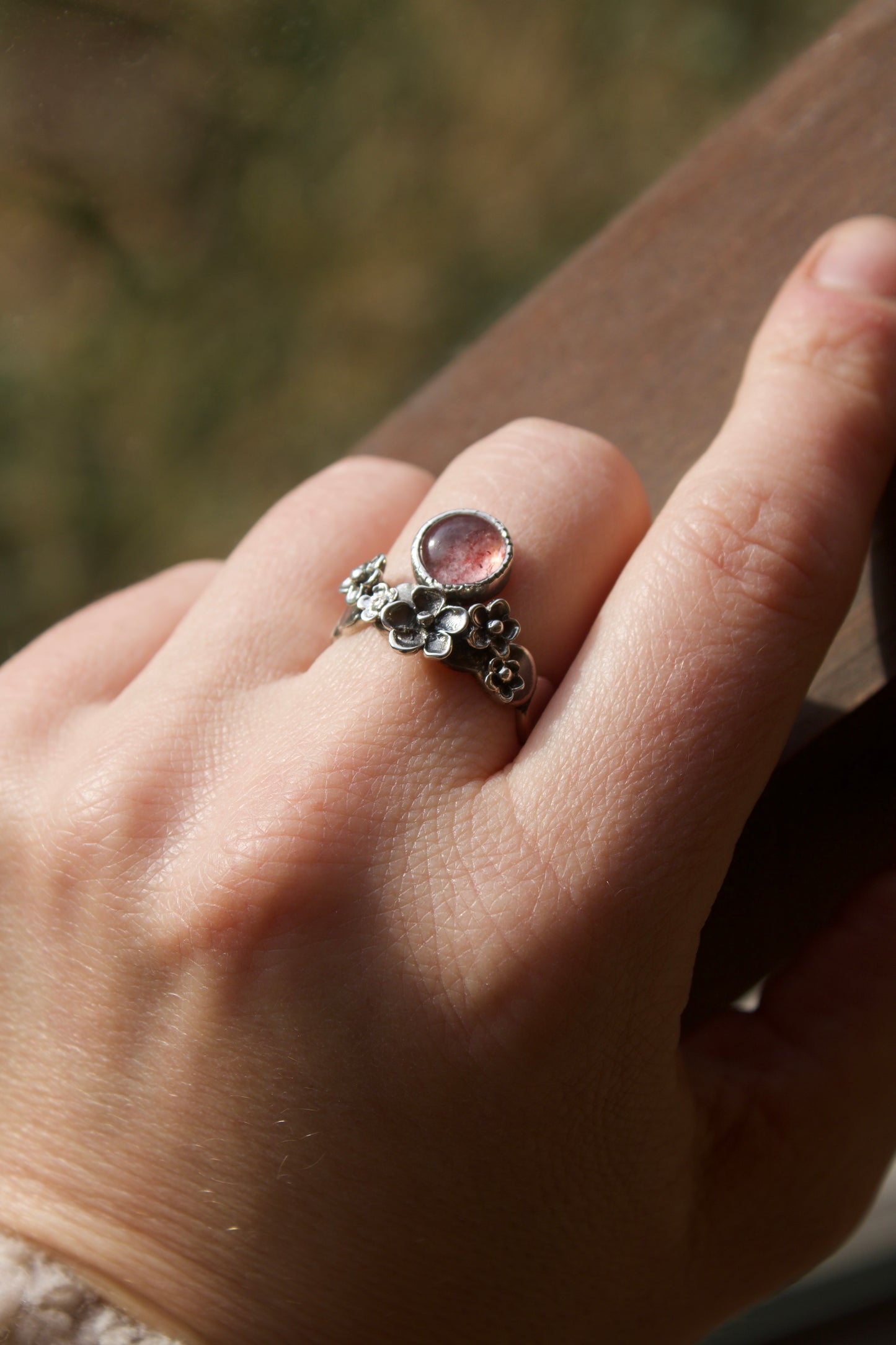 Sakura ring with Strawberry Quartz