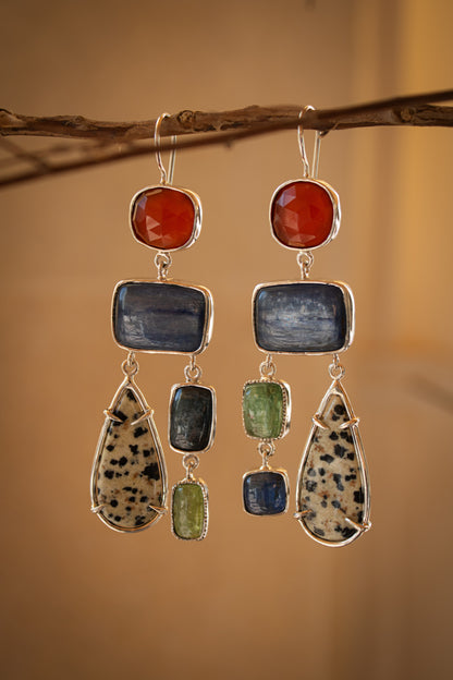 Earrings with Carnelian, Kyanite & Dalmatian Jasper