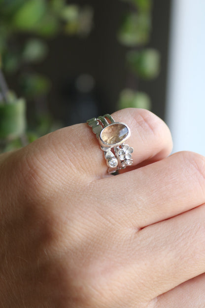 Tourmaline & Moissanite Silver Ring Set (5.5)