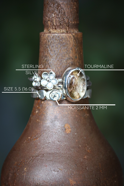 Tourmaline & Moissanite Silver Ring Set (5.5)