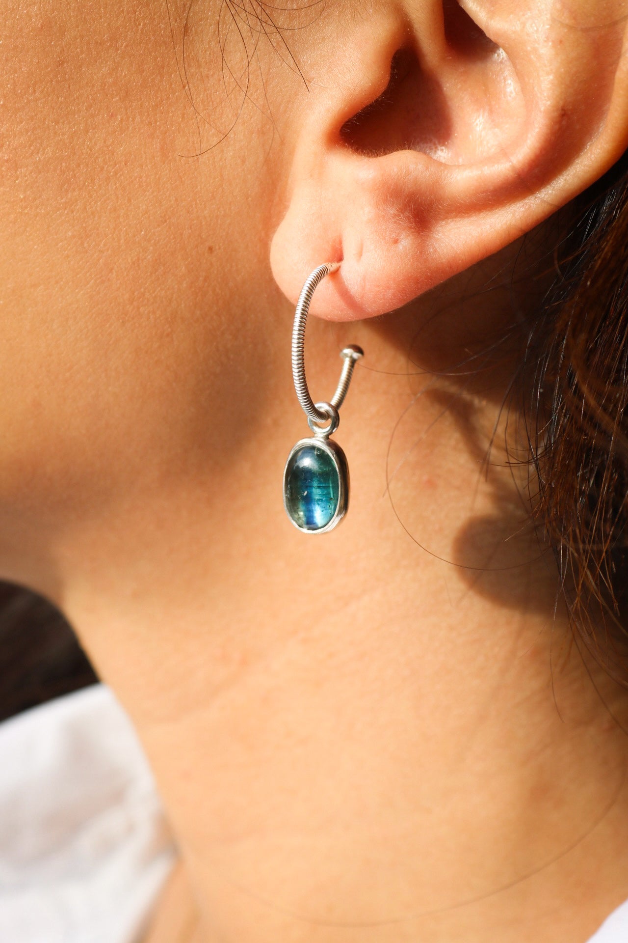 Silver earrings with kyanite charms