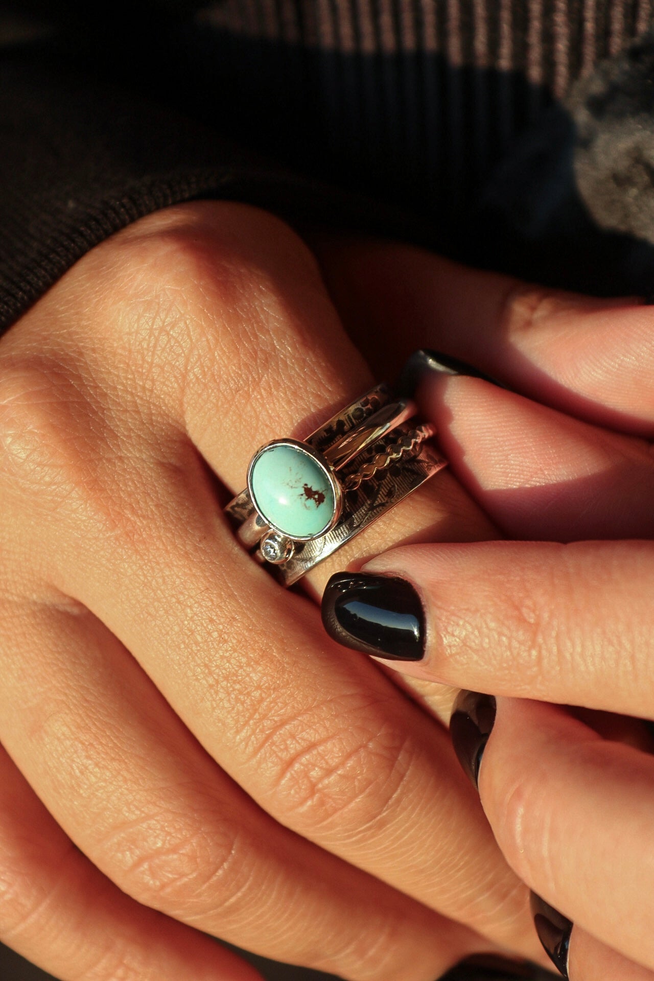 Kazakh Turquoise Spinner Silver Ring (9.5)