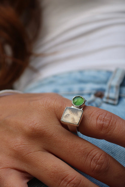 Nature square silver ring (6.5)