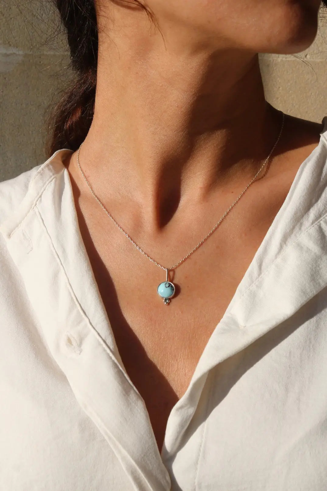 Kazakh Turquoise Silver Pendant - ORI Jewelry