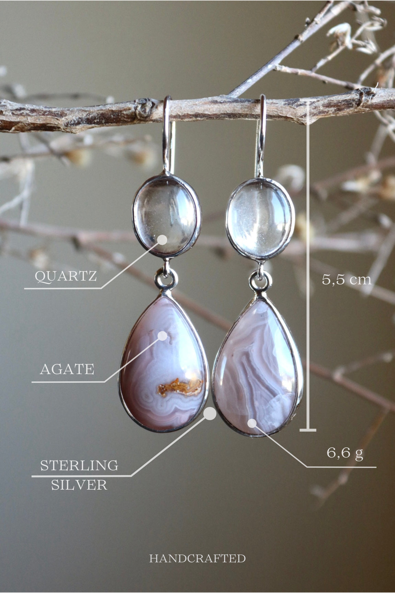 Agate & Quartz Silver Earrings