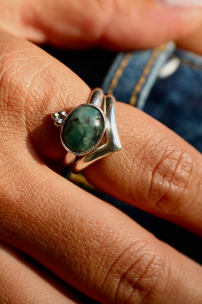 Emerald Silver Ring Set