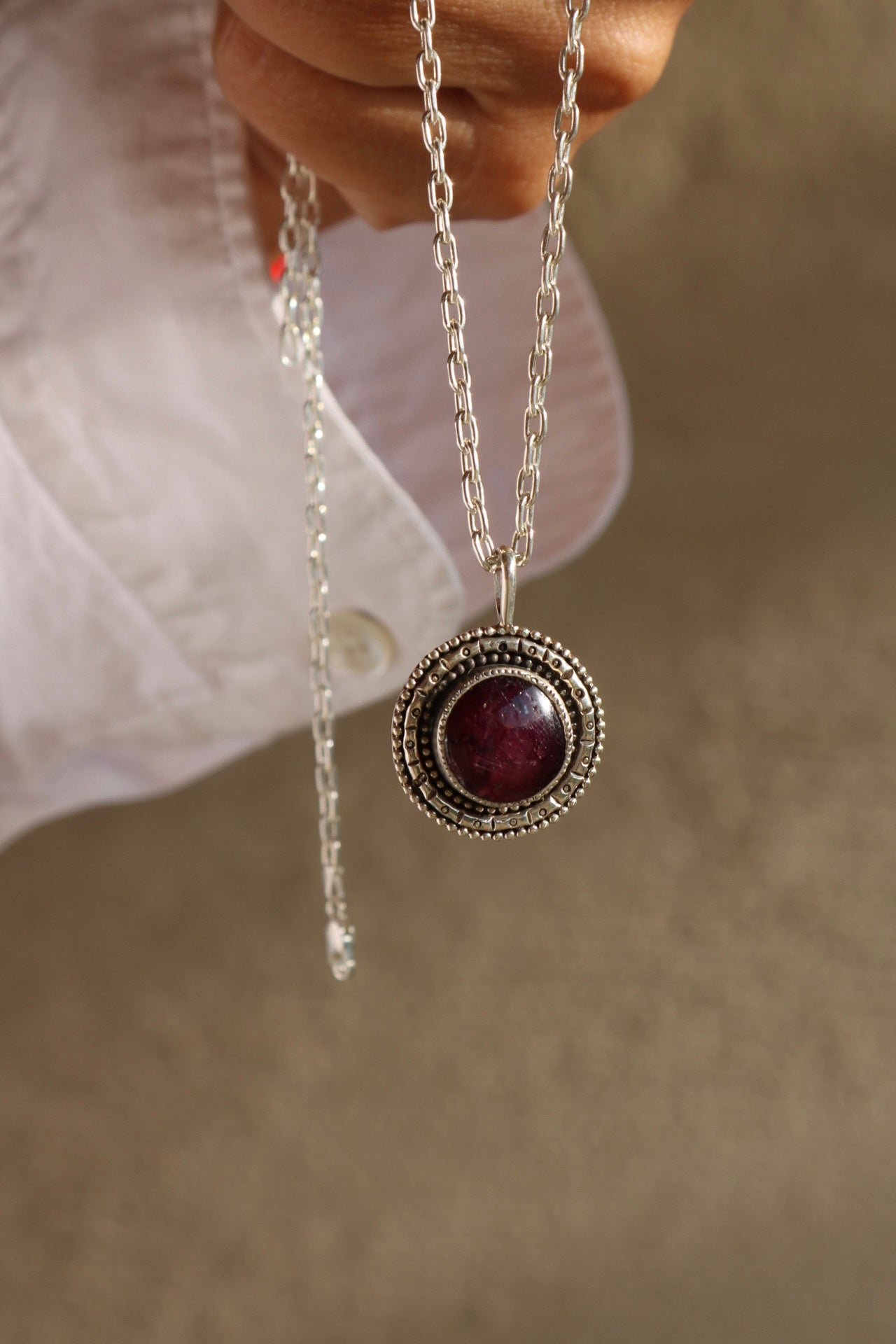 Star Ruby Mandala Silver Pendant