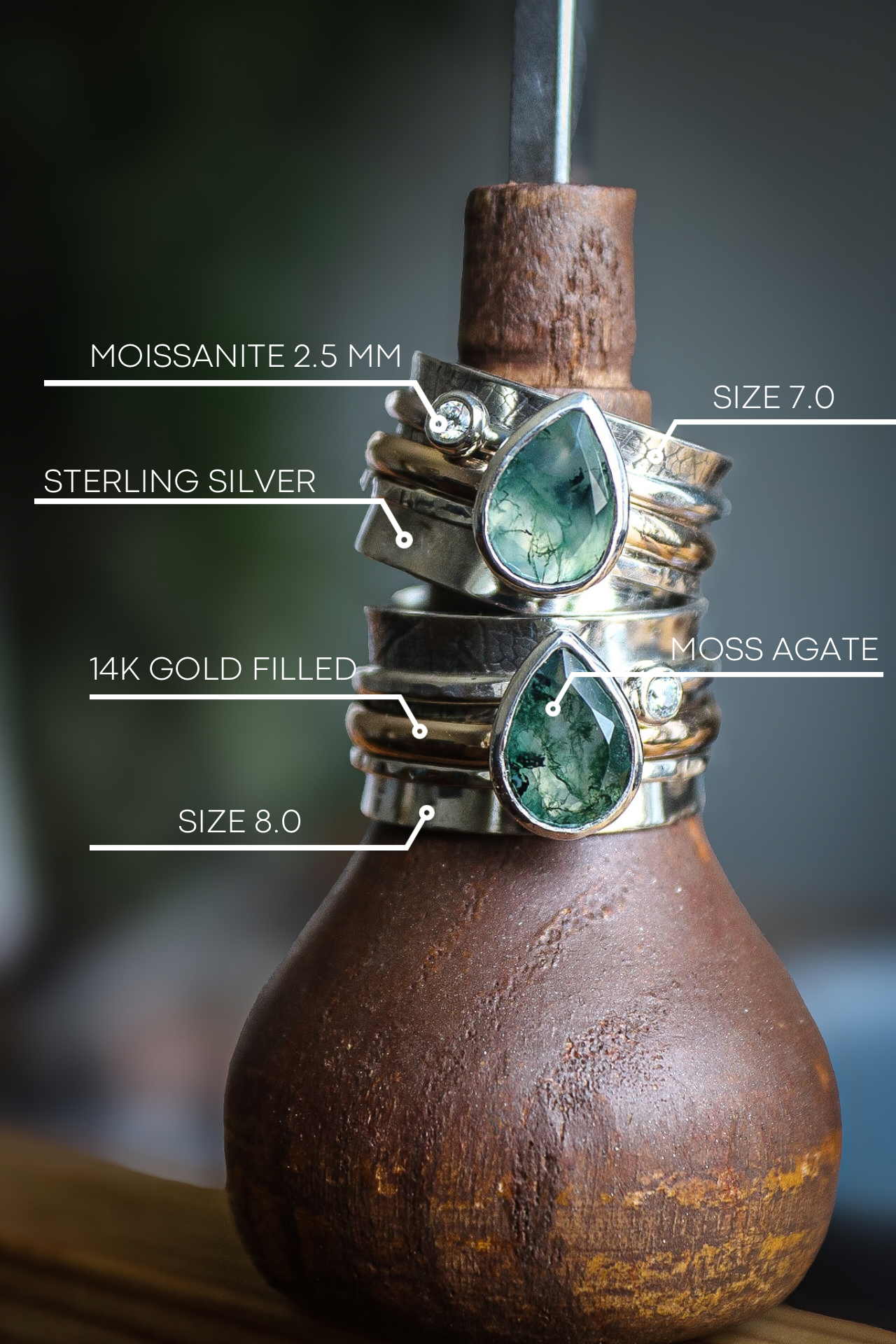 Spinner Ring with Moss Agate & Moissanite