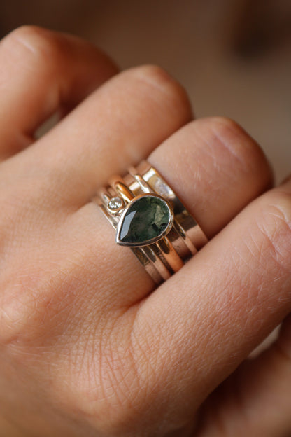 Spinner Ring with Moss Agate & Moissanite
