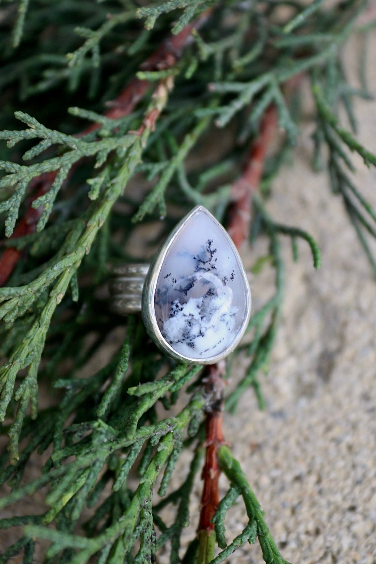 Dendritic Opal Silver Ring (7.0)