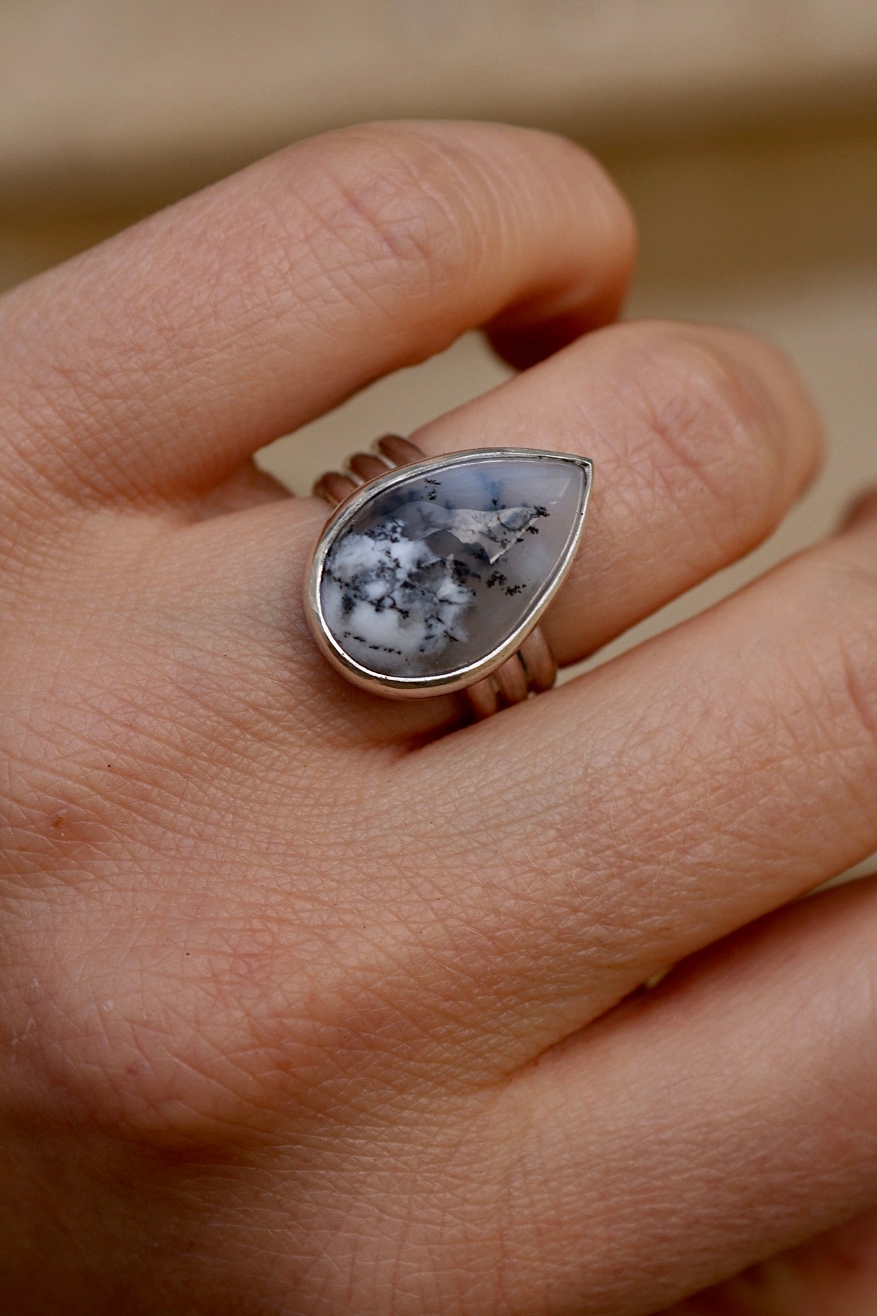 Dendritic Opal Silver Ring (7.0)